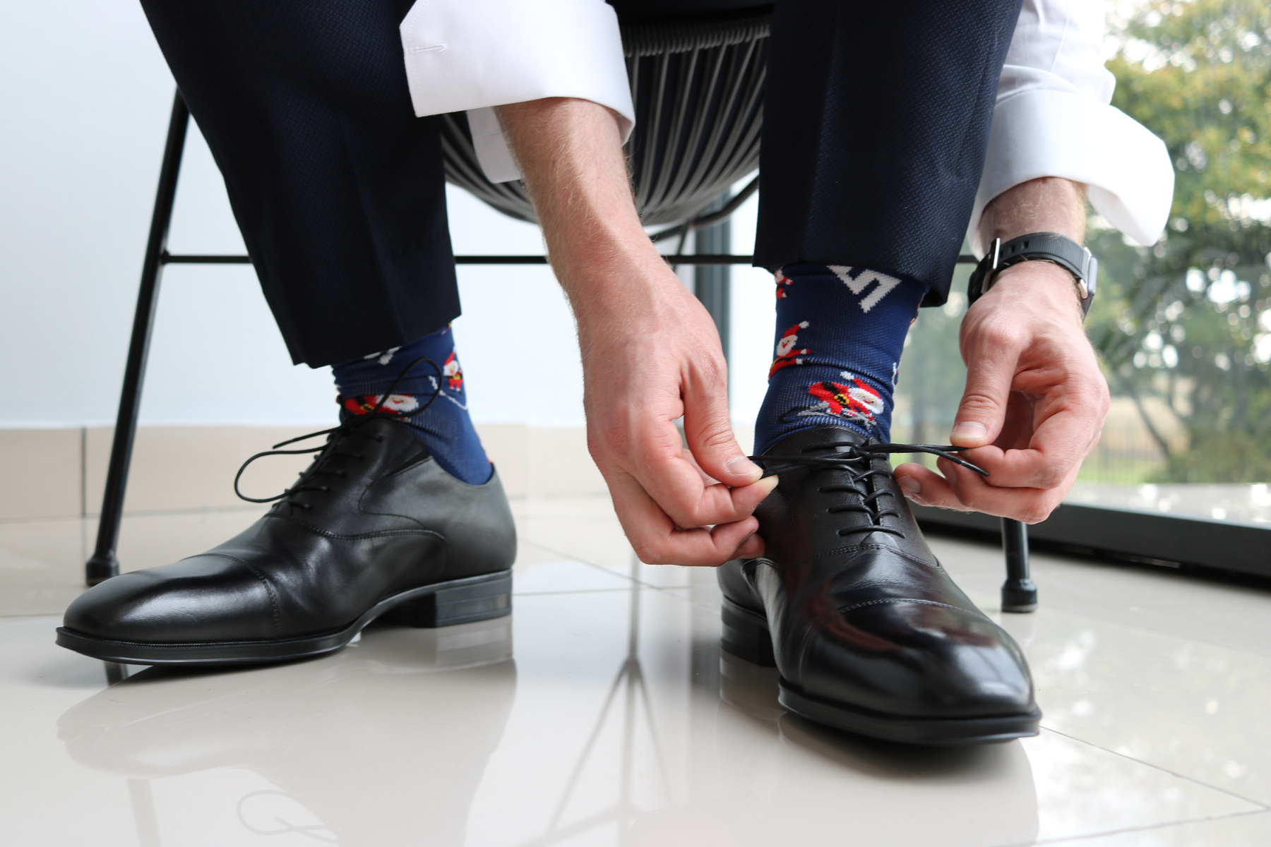 Groom dressing shoes